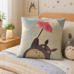 Totoro Pillow Sham 17.5x17 Studio Ghibli Style Canvas Cushion Cover Anime